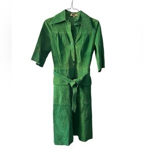 RARE Vintage 1970s Emerald Green Suede Trench Coat Size S